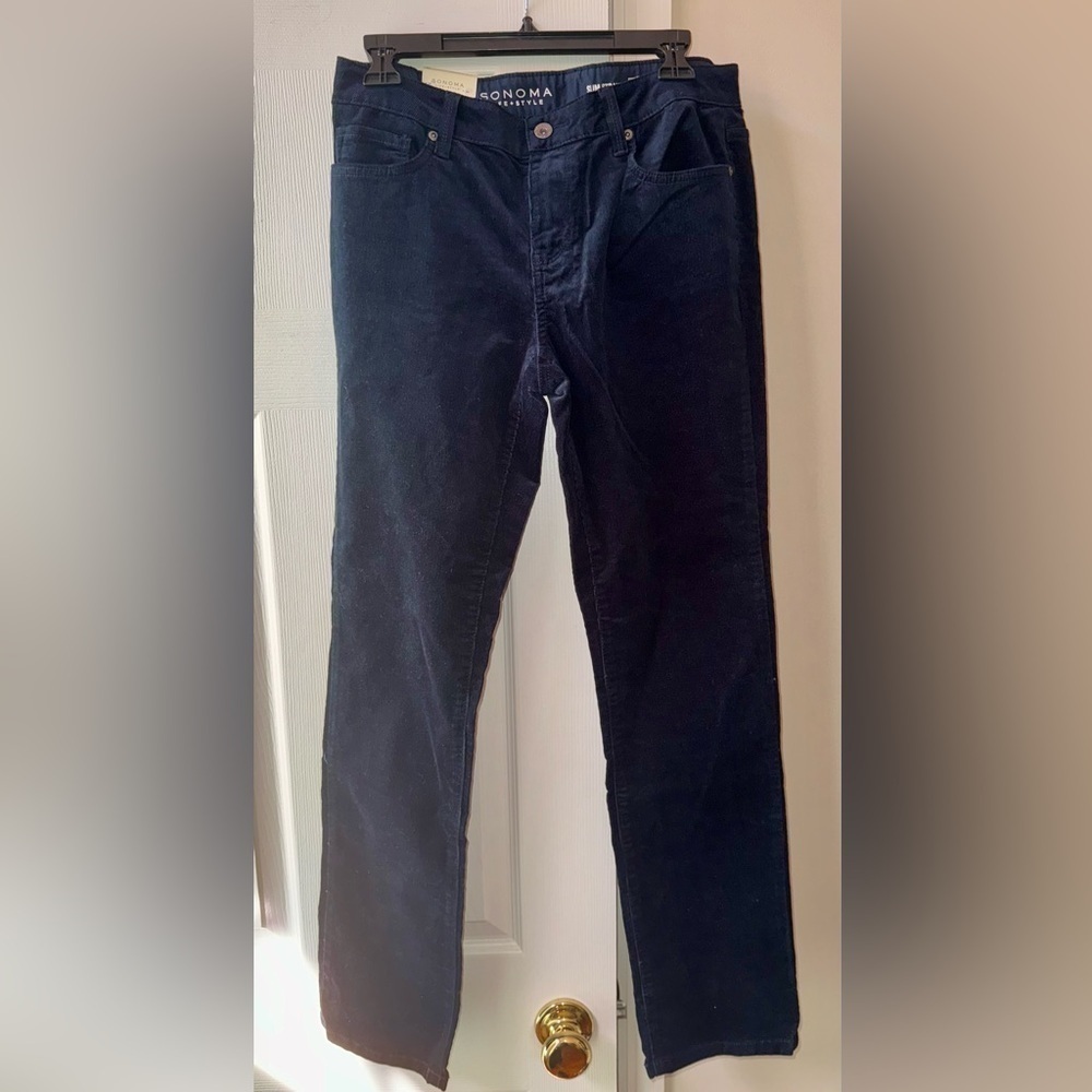 NEW Sonoma Black Corduroy Mid Rise Stretch Slim Straight Jeans size 10
